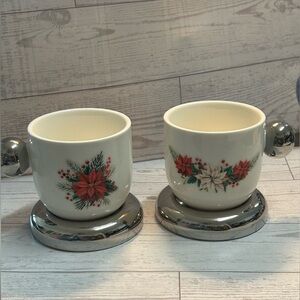 Arlo Stoneware Espresso Mugs set Christmas floral with silver accents